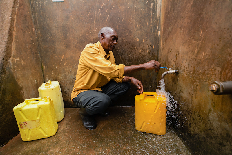 This is a spring protected well, implemented by our partner in uganda. because it is a spring protection and not a borehole well, no pumping is required.
